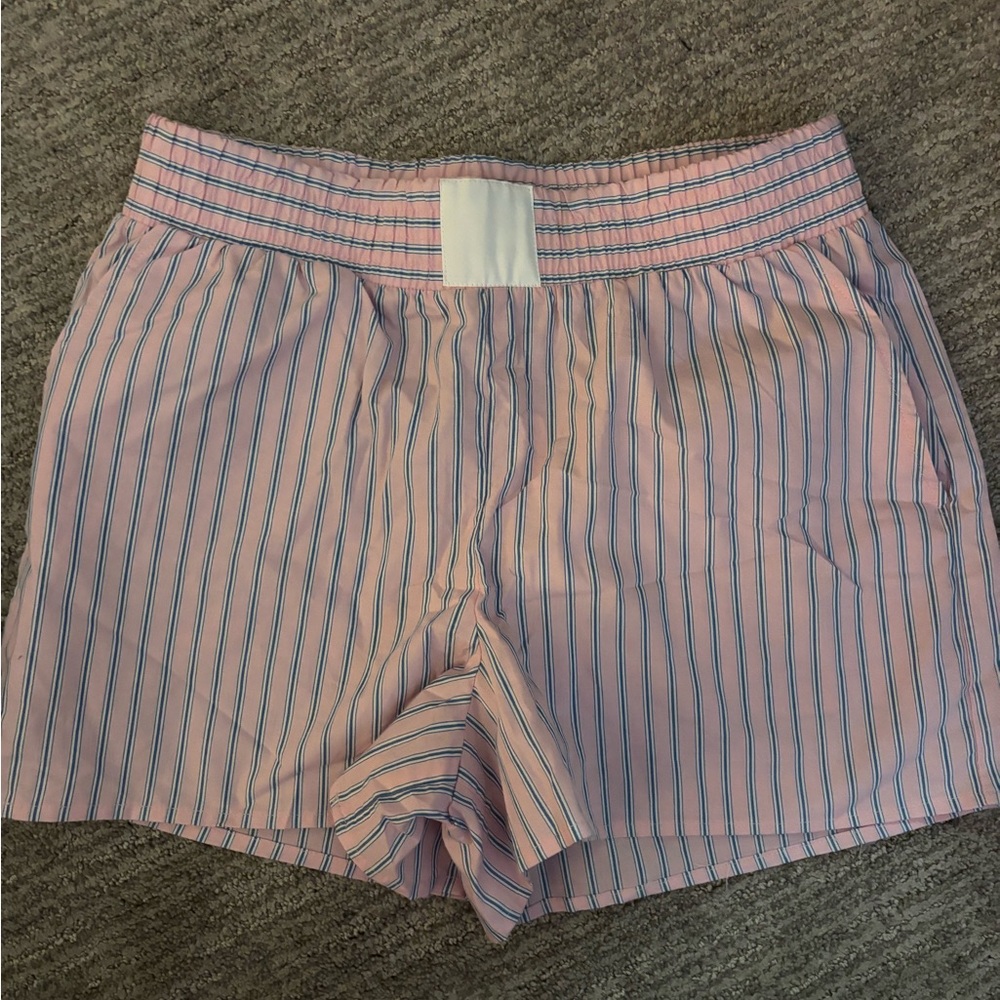 Pink Rose High Waist Pink and Blue Striped Shorts